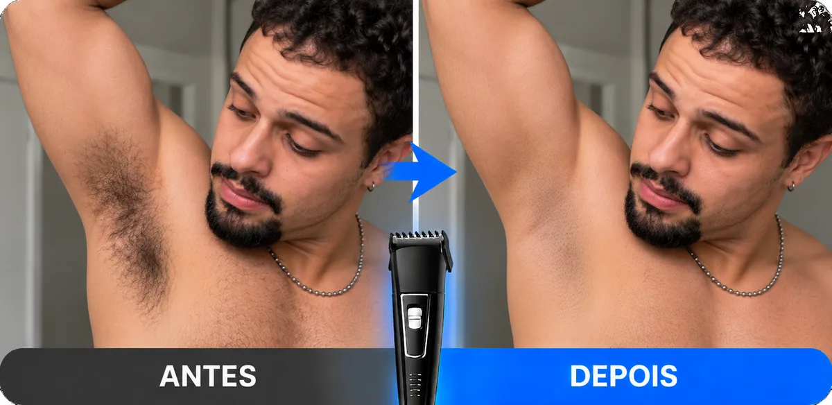 Antes e depois: axila com pelos antes e aparada depois